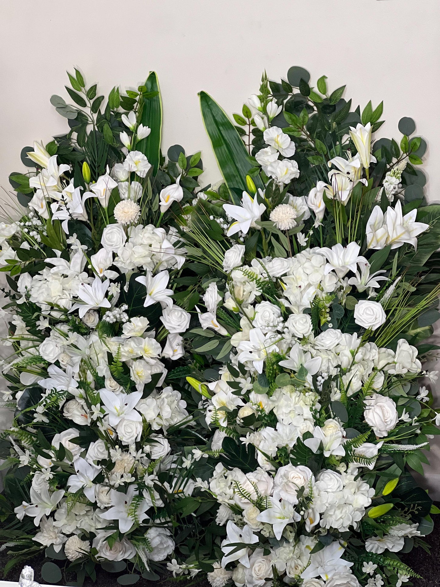 Wedding Aisle Marker Flower Floor Arrangement Whiskey Barrel Décor White Ground Arch White Lilies