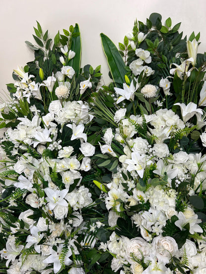 Wedding Aisle Marker Flower Floor Arrangement Whiskey Barrel Décor White Ground Arch White Lilies