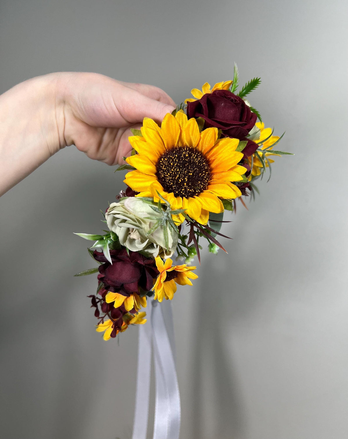 Sunflower Hair Comb Wedding Burgundy Sage Green Hair Accessories Comb Yellow Sunflowers Dusty Sage Green Hair Piece Comb Decorative Flowers