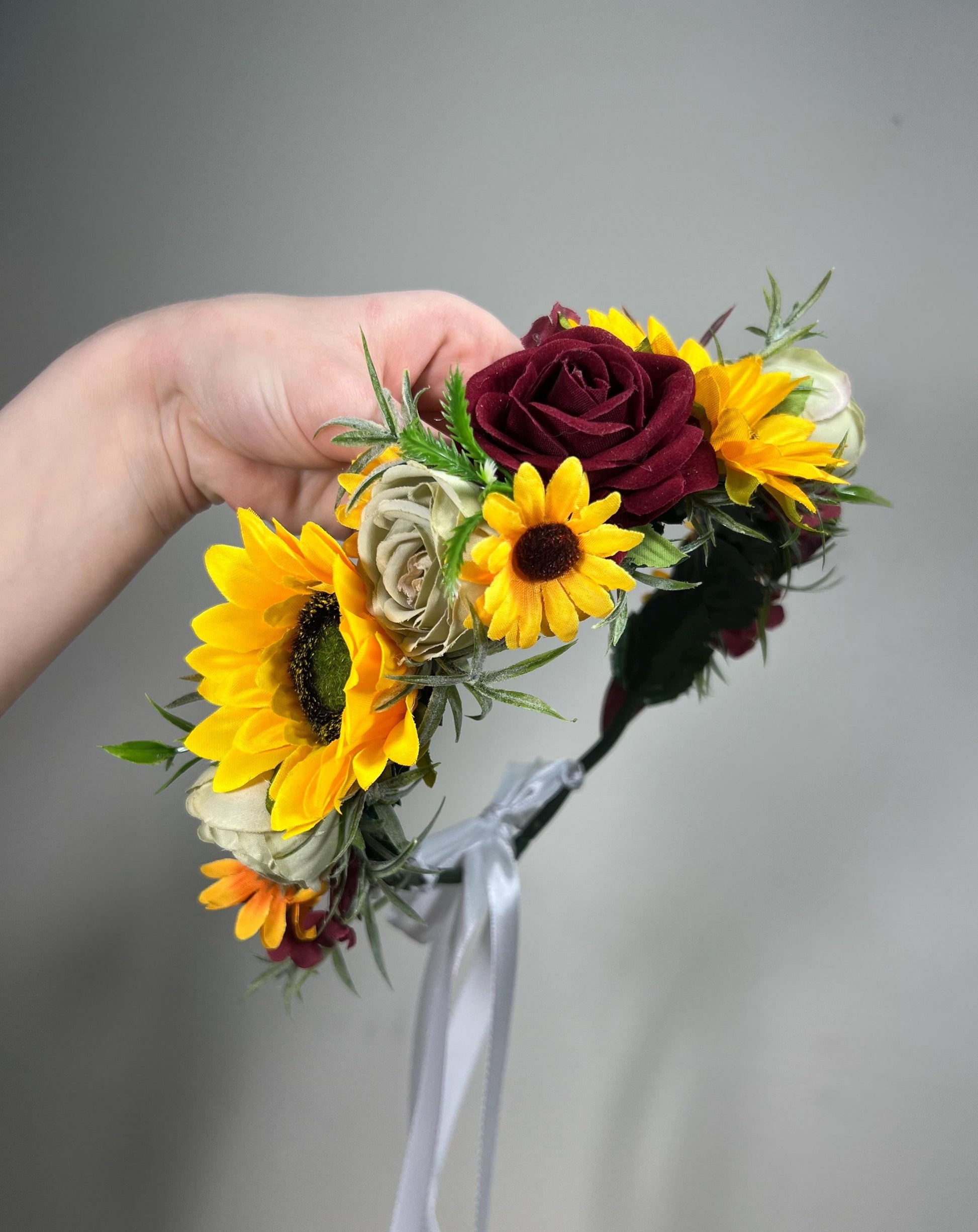 Sunflower Flower Crown Wedding Crown Burgundy Floral Hair Accessories Flower Sunflowers Burgundy Sage Green Crown Flower Wreath Hair