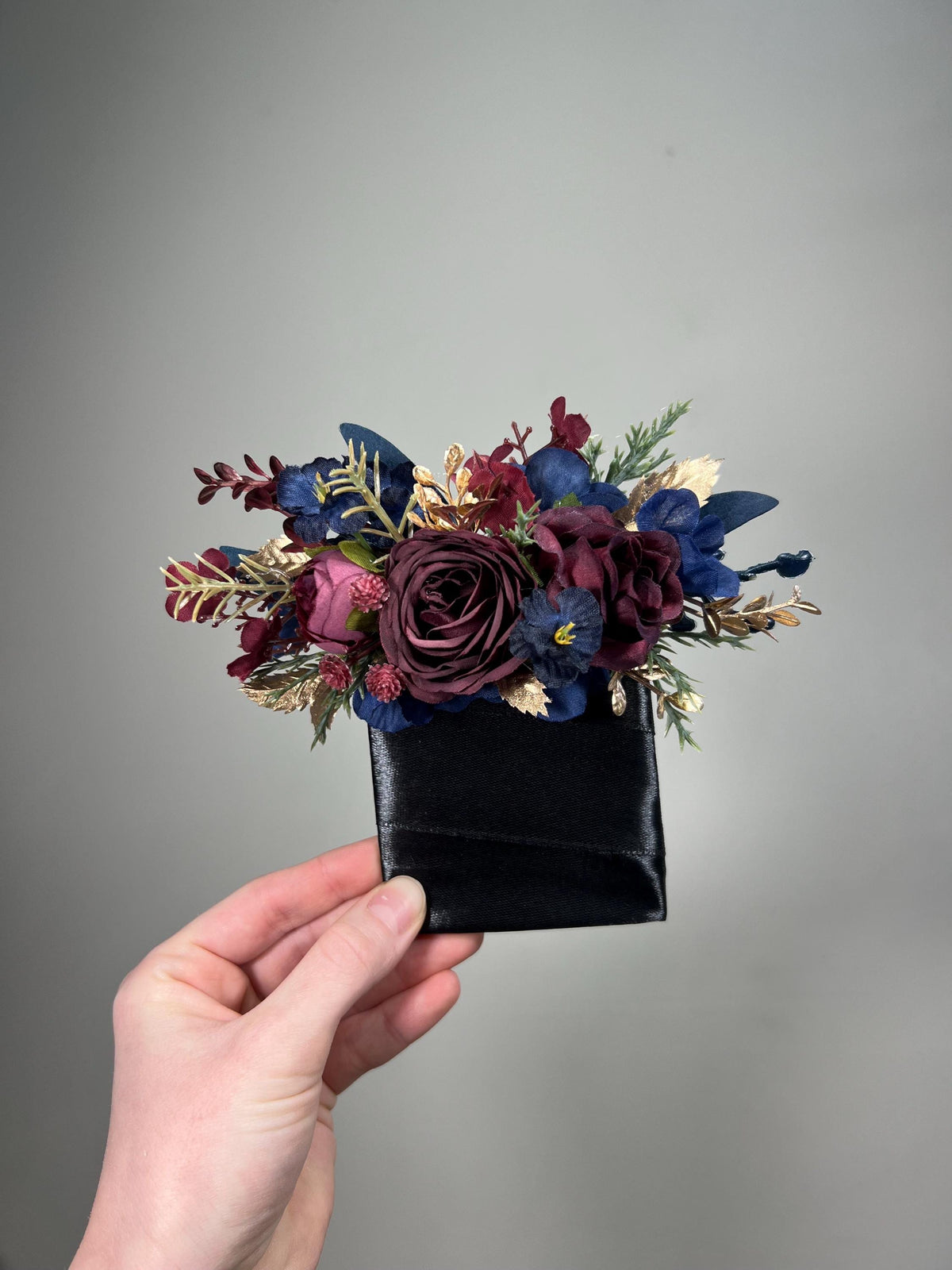 Burgundy Navy Blue Pocket Boutonnière Wedding Winter Square Boutonnière Groom Gold Wine Red Dark Blue Pine Tree Groomsmen Artificial Flower