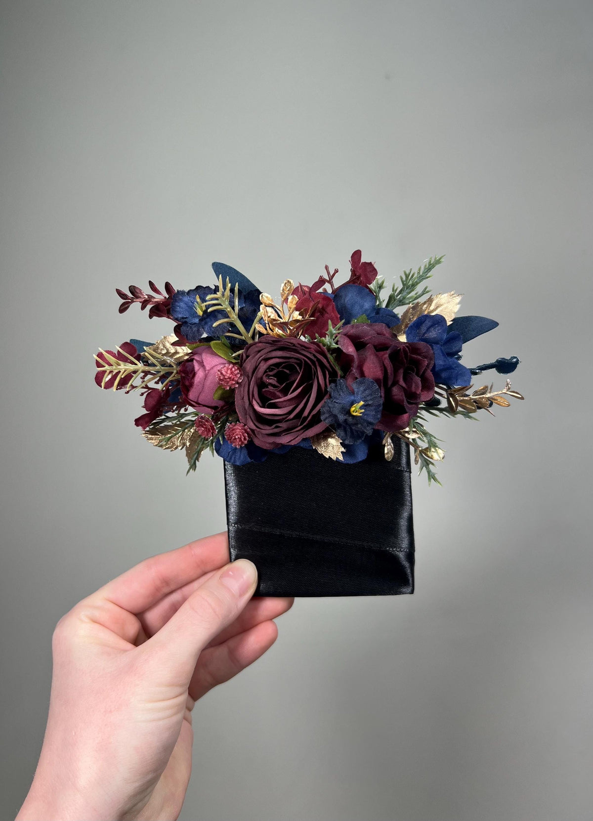 Burgundy Navy Blue Pocket Boutonnière Wedding Winter Square Boutonnière Groom Gold Wine Red Dark Blue Pine Tree Groomsmen Artificial Flower