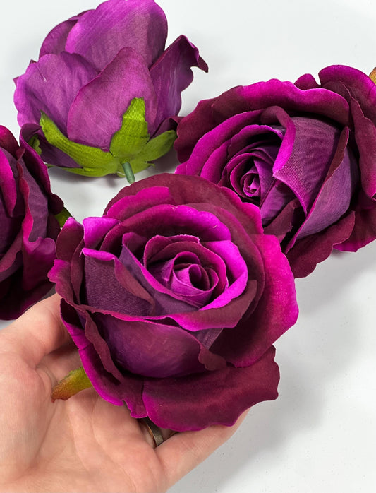 Purple Rose Heads Wedding Artificial Purple 3” Magenta Flower Head Heads Dark Purple Craft Supplies Wedding Magenta Roses Head Home Decor