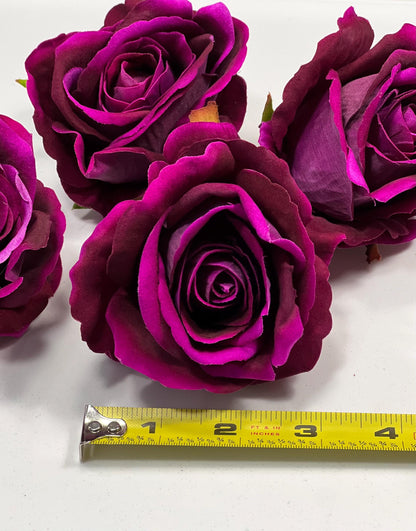 Purple Rose Heads Wedding Artificial Purple 3” Magenta Flower Head Heads Dark Purple Craft Supplies Wedding Magenta Roses Head Home Decor