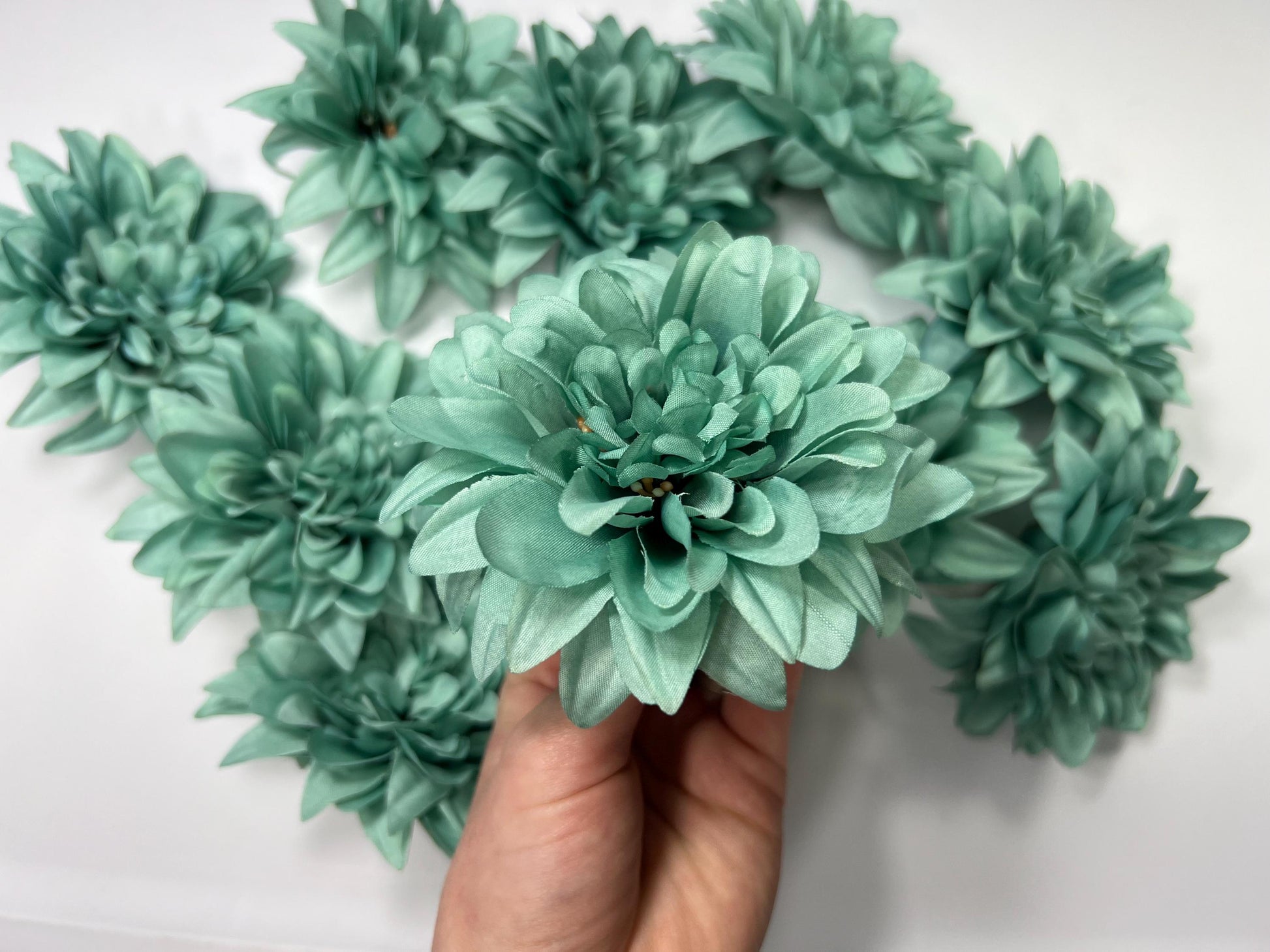 Teal Flower Heads 3.5" Wedding Turquoise Dahlia Artificial Aqua Flowers Sea Glass Flowers Heads Wedding Supplies Craft Teal Blue Silk Flower