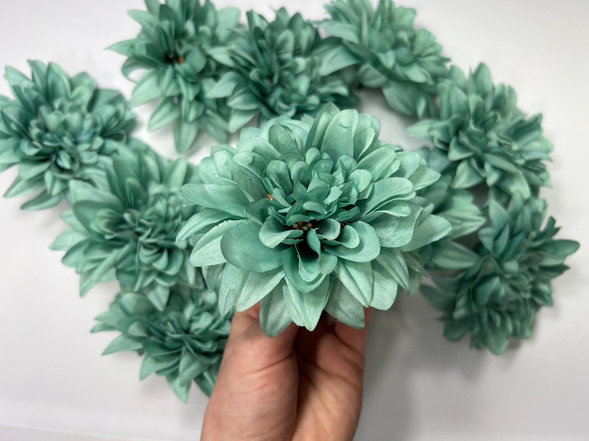 Teal Flower Heads 3.5" Wedding Turquoise Dahlia Artificial Aqua Flowers Sea Glass Flowers Heads Wedding Supplies Craft Teal Blue Silk Flower