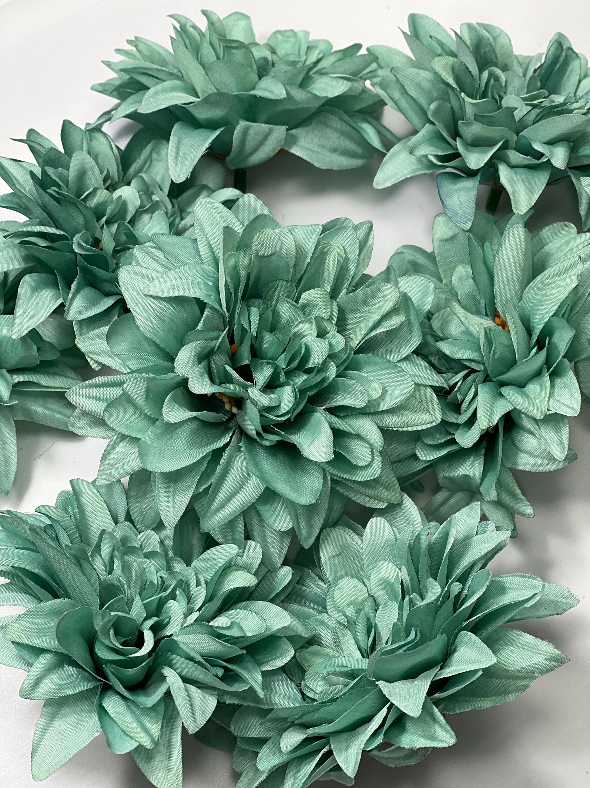 Teal Flower Heads 3.5" Wedding Turquoise Dahlia Artificial Aqua Flowers Sea Glass Flowers Heads Wedding Supplies Craft Teal Blue Silk Flower