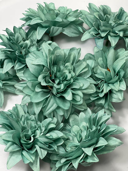 Teal Flower Heads 3.5" Wedding Turquoise Dahlia Artificial Aqua Flowers Sea Glass Flowers Heads Wedding Supplies Craft Teal Blue Silk Flower