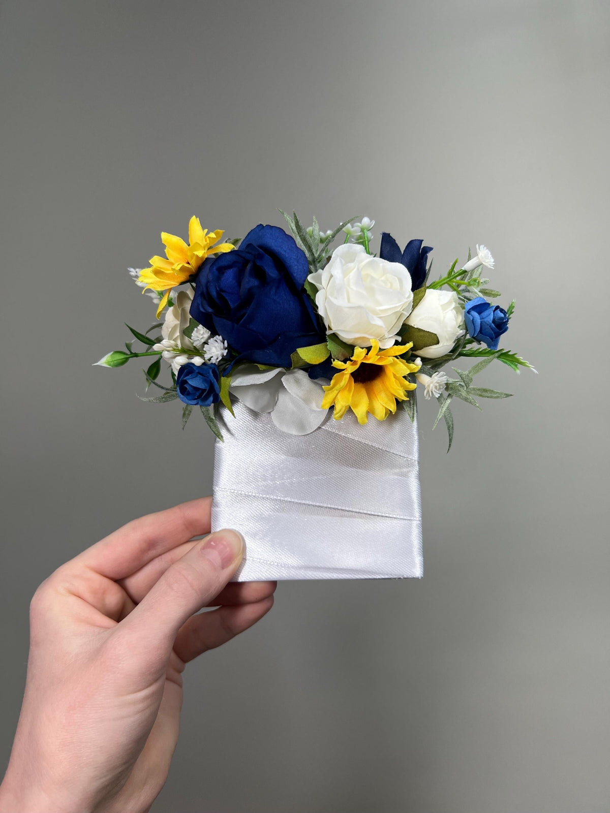 Sunflower Navy Blue Pocket Boutonniere Wedding Sunflowers Navy Blue Square Boutonniere Yellow Sunflowers White Pocket Boutonniere Artificial