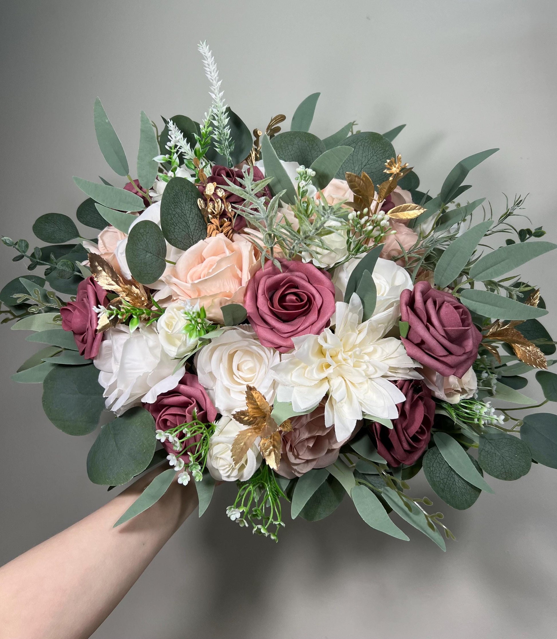 Mauve Bouquet Wedding Bridal White Mauve Bouquet Dusty Lilac White Bouquet Bridesmaids Mauve Rose Gold Bouquet Eucalyptus Artificial Flowers