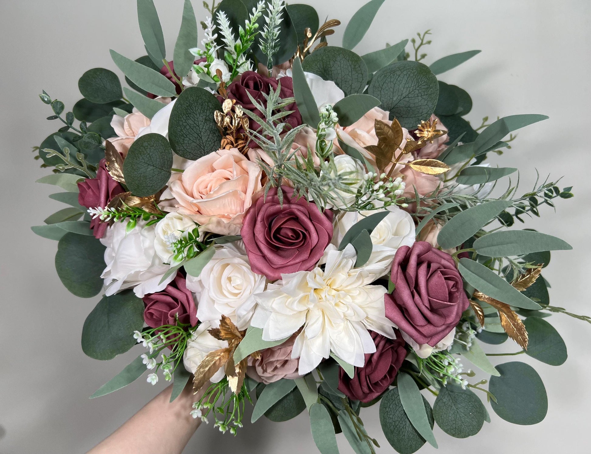 Mauve Bouquet Wedding Bridal White Mauve Bouquet Dusty Lilac White Bouquet Bridesmaids Mauve Rose Gold Bouquet Eucalyptus Artificial Flowers
