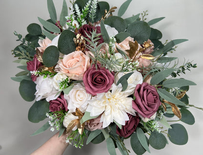 Mauve Bouquet Wedding Bridal White Mauve Bouquet Dusty Lilac White Bouquet Bridesmaids Mauve Rose Gold Bouquet Eucalyptus Artificial Flowers