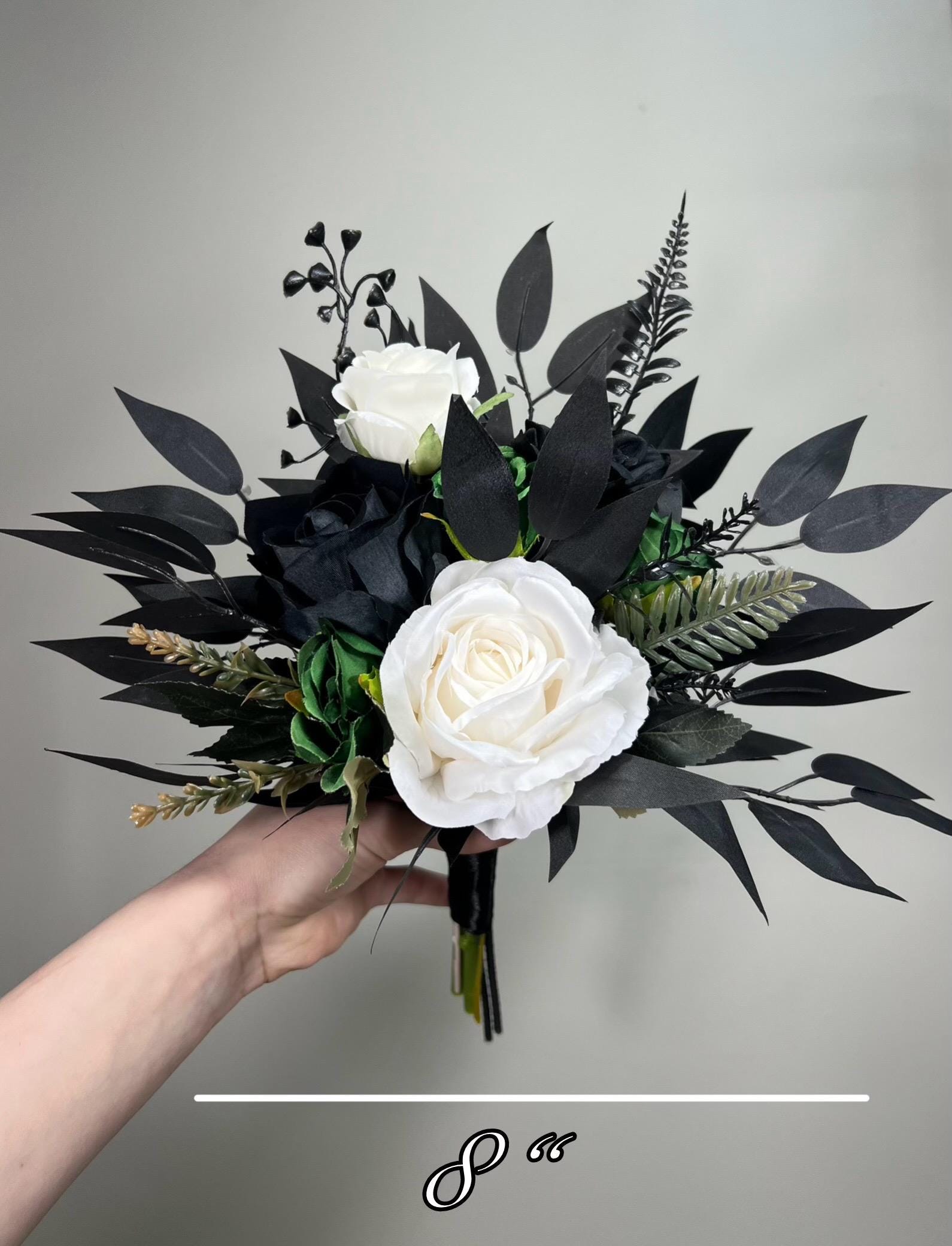 Black White Bouquet Wedding Bridal Black Bouquet Burgundy Bridesmaids Black White Bouquet Gothic Burgundy Ivory Artificlal Flower