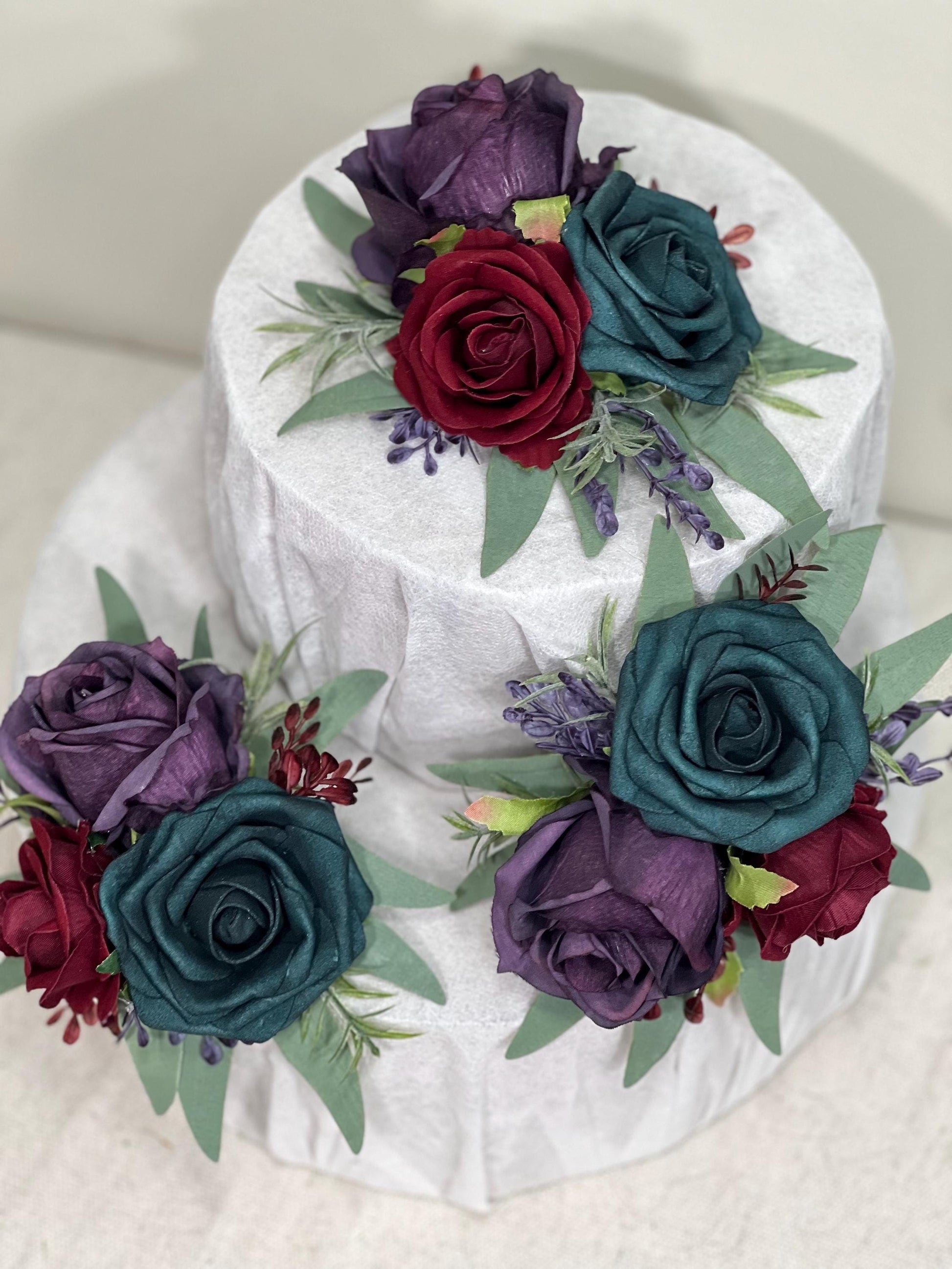 Teal Plum Cake Decor Flower Wedding Burgundy Cake Topper Dark Teal Purple Decor Cake Arrangements Jewel Tones Cake Decoration Teal Burgundy