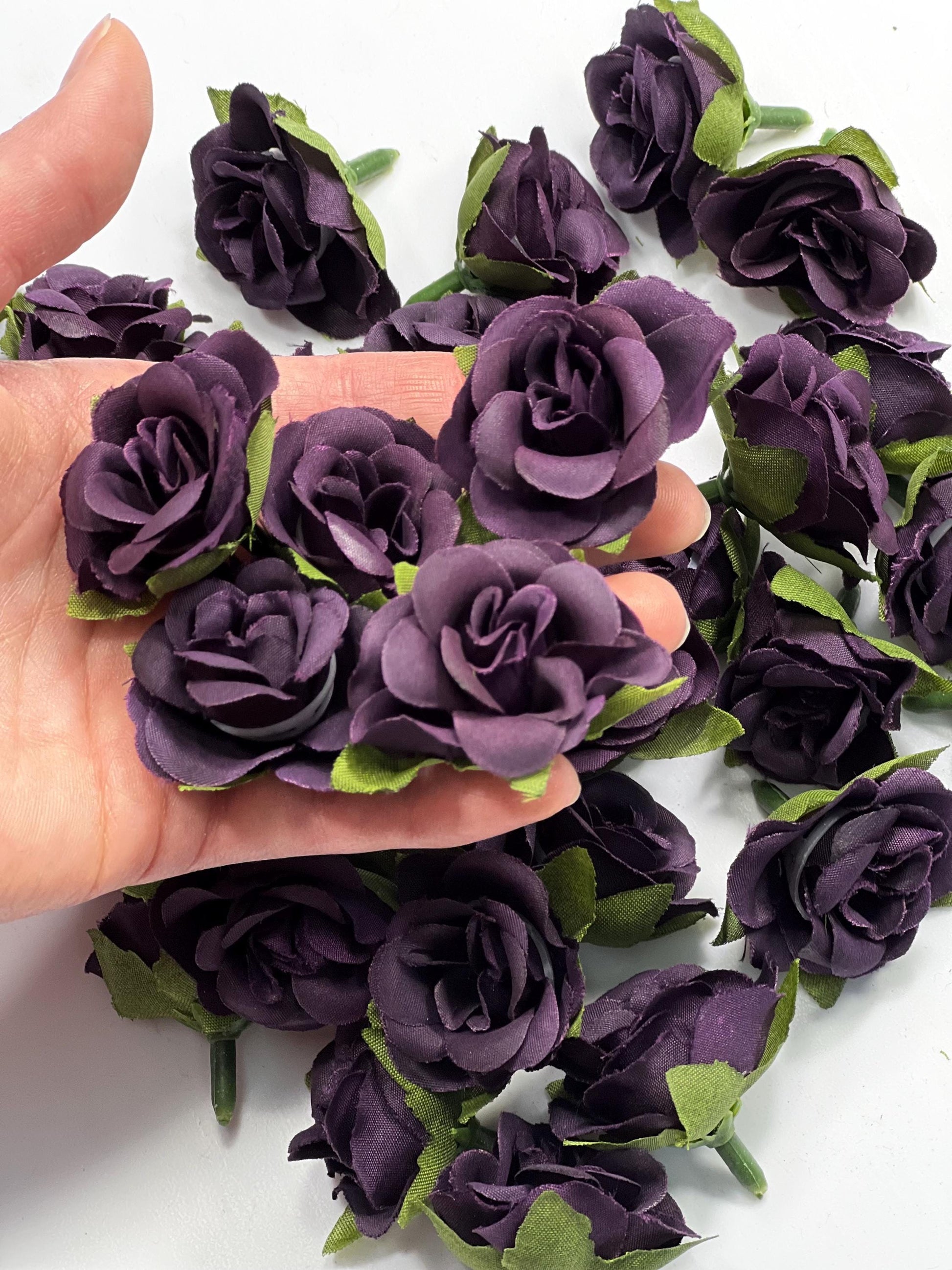 Dark Purple Flower Heads 1” Wedding Plum Flower Heads Rose Deep Purple Wedding Craft Supplies Small Plum Artificial Rose Head Dark Purple