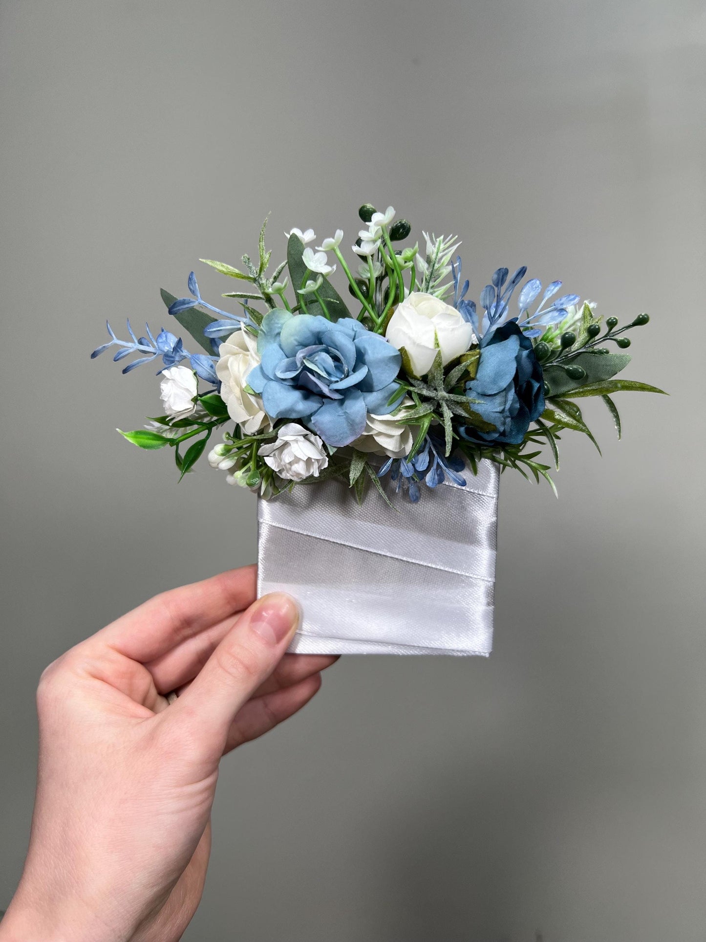 Blue Pocket Boutonniere Wedding Dusty Blue White Groom Boutonnière Square Blue Ivory Blue Groomsmen Boutonniere Pocket Dusty Blue Greenery