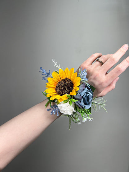 Sunflower Flower Crown Blue Wedding Rustic Yellow Sunflower Flower Crown Bridal Bridesmaids Dusty Blue Baby Breath Artificial Flower White