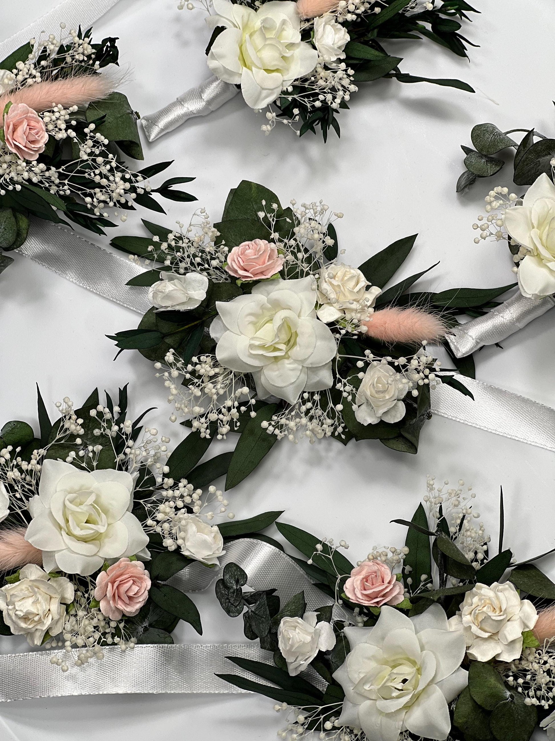 White Corsage Wedding Eucalyptus Corsage Wrist Corsage Bridesmaids White Blush Mom Corsage Pink Baby Breath Accessories Artificial Flower