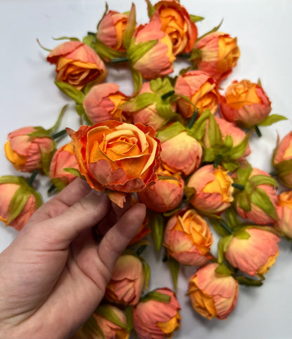 Peach Flower Heads Artificial Wedding Coral Flowers 1.5” Peony Flower Head Orange Wedding Supplies Craft Apricot Head Rose Silk Small Orange