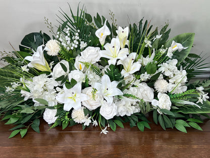White Wedding Altar Flower Arrangement, Church Ceremony Pulpit Flowers, White Lily Chapel Floral Decor Centerpiece Reddit