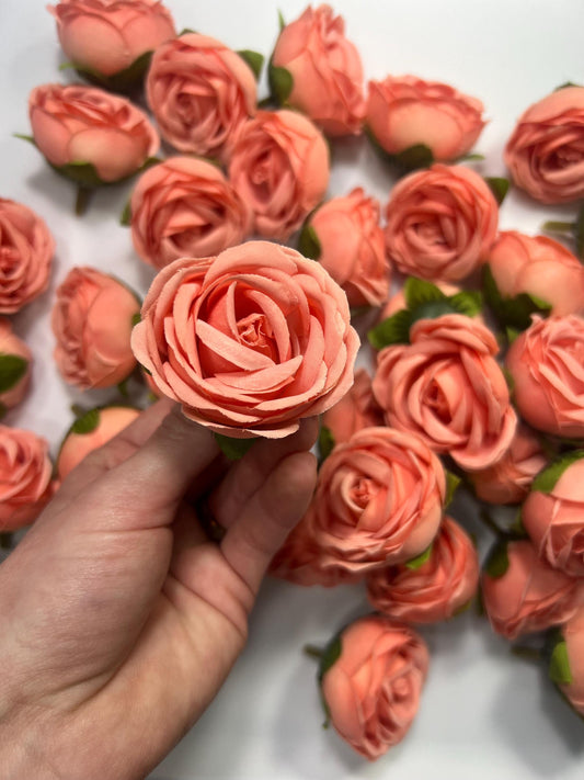 Coral Flower Heads Wedding Peach Artificial Flowers 1.5” Peach Pink Roses Heads Silk Salmon Flowers Small Heads Apricot DIY Supplies Wedding