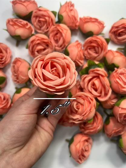 Coral Flower Heads Wedding Peach Artificial Flowers 1.5” Peach Pink Roses Heads Silk Salmon Flowers Small Heads Apricot DIY Supplies Wedding