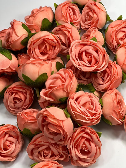 Coral Flower Heads Wedding Peach Artificial Flowers 1.5” Peach Pink Roses Heads Silk Salmon Flowers Small Heads Apricot DIY Supplies Wedding