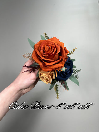 Navy Blue Orange Bouquet Wedding Navy Blue Rust Bouquet Bridesmaids Terracotta Dark Blue Bouquet Burnt Orange Navy Blue Artificial Flowers