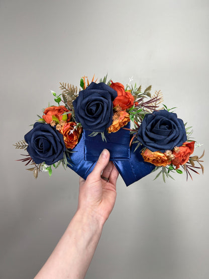 Navy Blue Orange Pocket Boutonniere Wedding Groom Boutonnière Square Rust Navy Blue Groomsmen Terracotta Blue Dark Boutonniere Burnt Orange