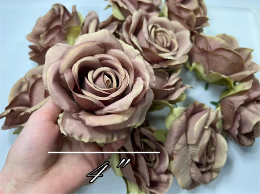 Brown Flower Heads 4” Wedding Taupe Rose Flowers Artificial Brown Flowers Silk Flower Head Beige Brown Tan Roses DIY Mocha Brown