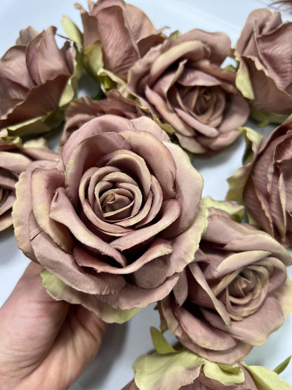 Brown Flower Heads 4” Wedding Taupe Rose Flowers Artificial Champagne Brown Flowers Silk Flower Head Beige Brown Tan Roses DIY Mocha Brown