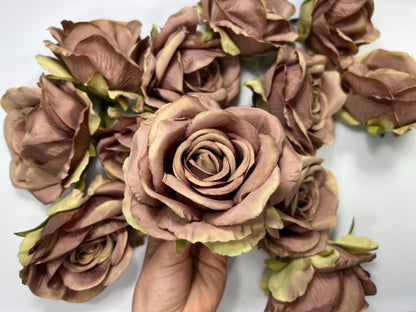 Brown Flower Heads 4” Wedding Taupe Rose Flowers Artificial Champagne Brown Flowers Silk Flower Head Beige Brown Tan Roses DIY Mocha Brown