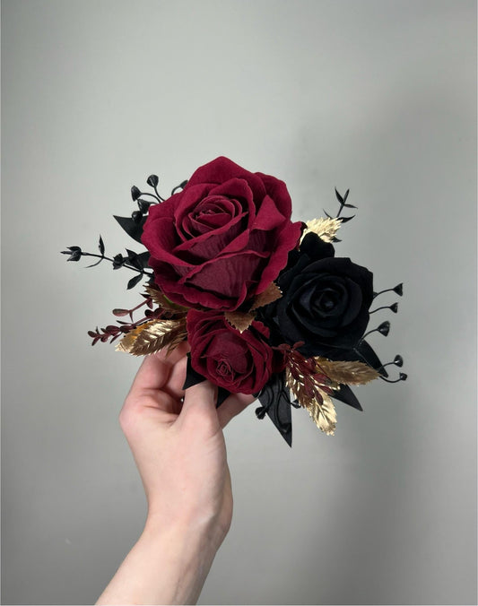 Black Burgundy Cake Decor Flower Wedding Gothic Cake Topper Flowers Black Burgundy Gold Cake Decoration Wine Red Black Cake Arrangement