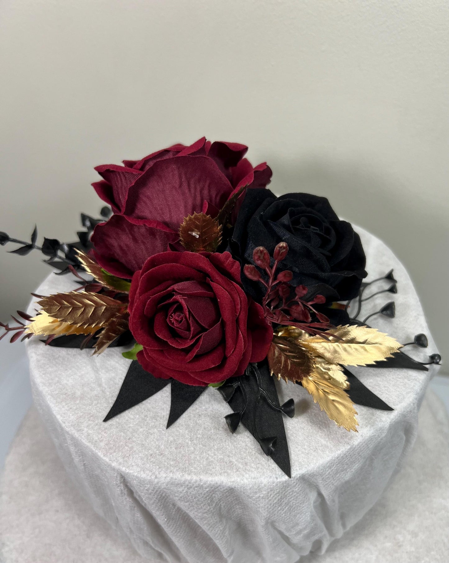 Black Burgundy Cake Decor Flower Wedding Gothic Cake Topper Flowers Black Burgundy Gold Cake Decoration Wine Red Black Cake Arrangement