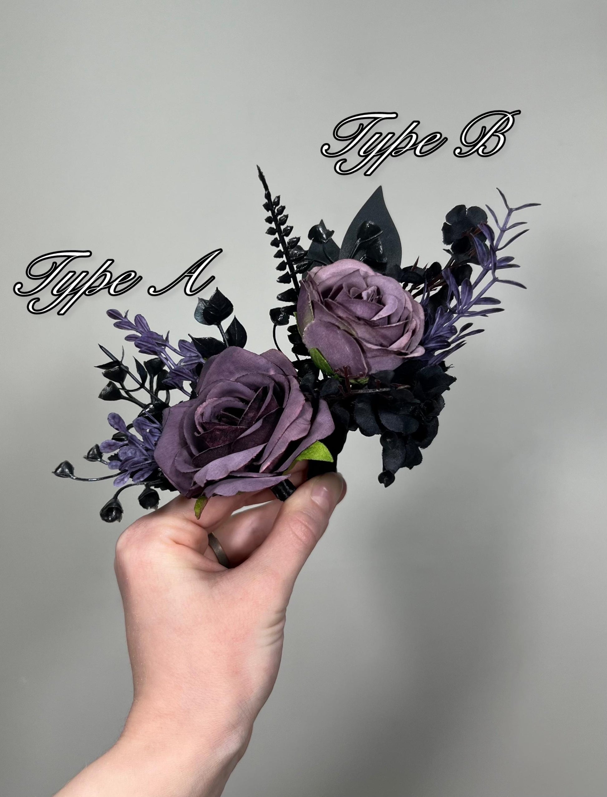 Black Purple Corsage Wedding Gothic Wrist Corsage Bridesmaids Black Plum Corsage Mom Plum Black Dark Purple Corsage Prom Artificial Flower