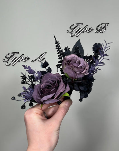Black Plum Boutonniere Wedding Groom Black Dark Purple Boutonniere Gothic Groomsmen Purple Black Boutonniere Prom Black Artificial Flowers