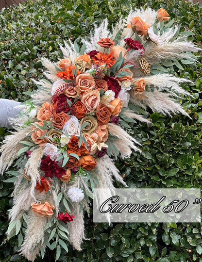 Terracotta Arch Arrangement Wedding Boho Burnt Orange Curved Arrangement Burgundy Pampas Grass Arbor Arrangement Rust White Gold Wedding