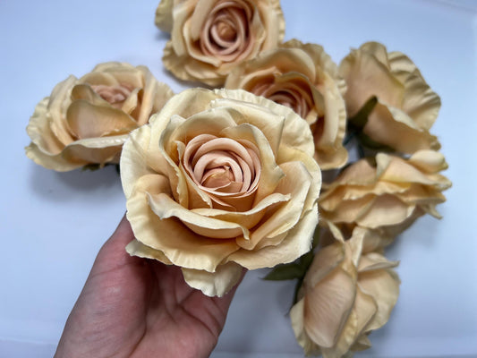 Light Orange Flower Heads 4” Wedding Light Terracotta Artificial Roses Silk Champagne Peach Flower Heads Golden Beige Roses DIY Supplies