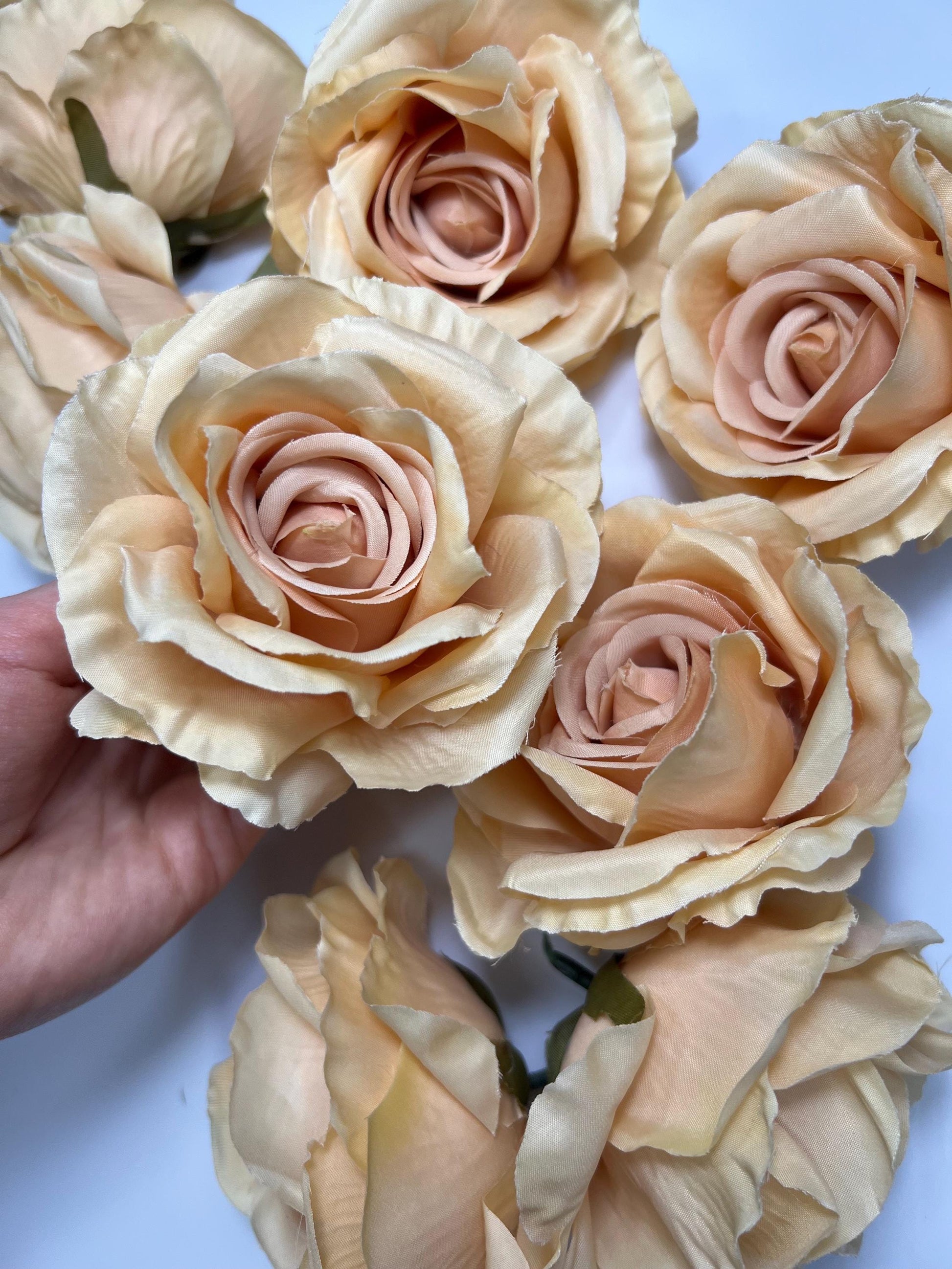 Light Orange Flower Heads 4” Wedding Light Terracotta Artificial Roses Silk Champagne Peach Flower Heads Golden Beige Roses DIY Supplies