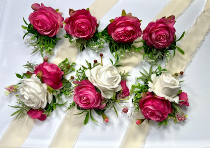 Hot Pink Boutonniere Pocket Wedding White Groom Boutonnière Square Pink Groomsmen Pocket Boutonniere Fuchsia Ivory Rustic Artificial Flower