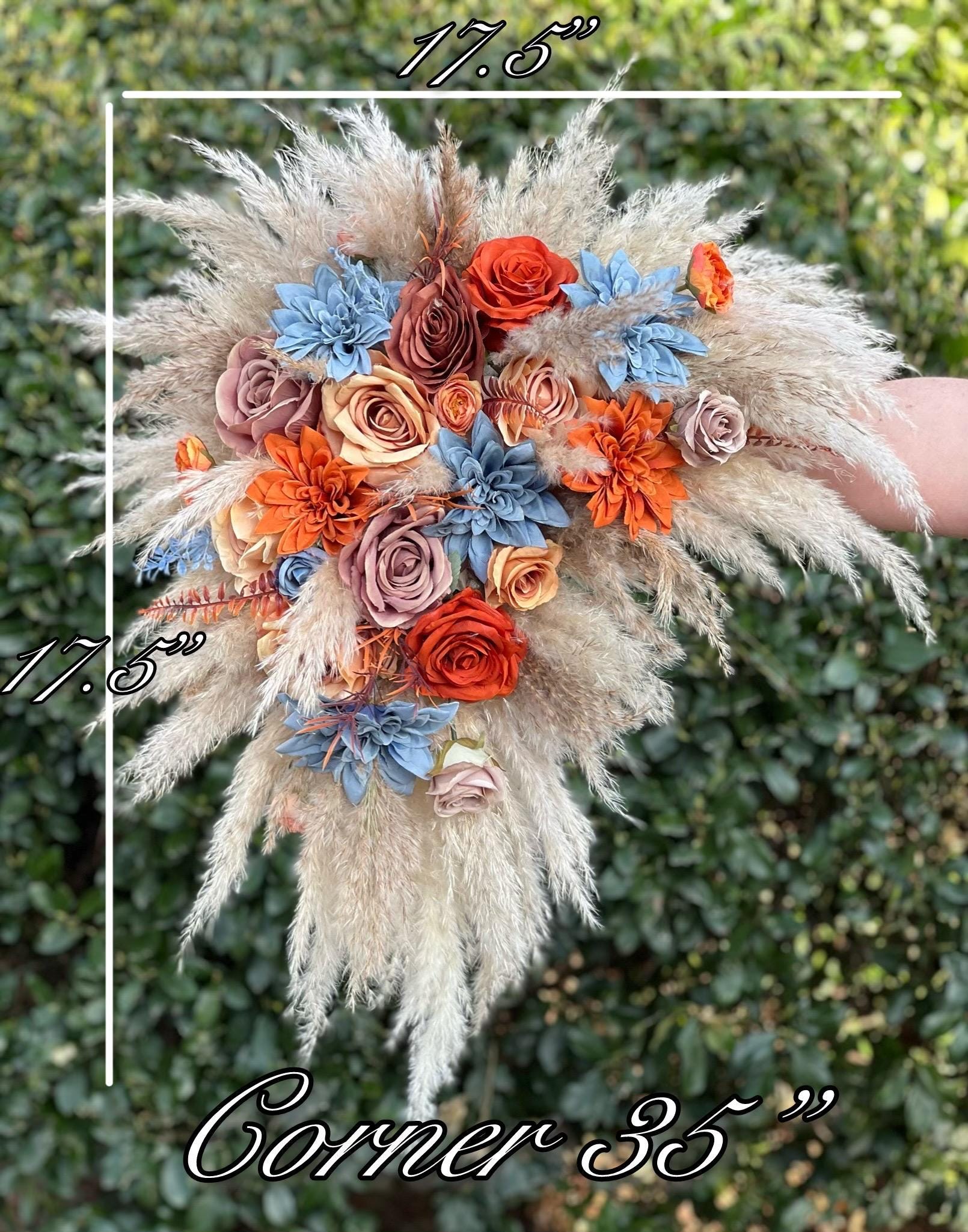 Orange Blue Arch Arrangement Wedding Boho Dusty Blue Rust Arbor Arrangement Terracotta Dusty Blue Arch Arrangement Brown Burnt Orange Pampas