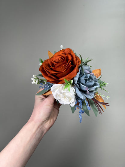 Terracotta Dusty Blue Cake Flower Decoration Wedding Rust Blue Cake Topper Burnt Orange Dusty Blue Cake Decoration Flower Artificial Topper