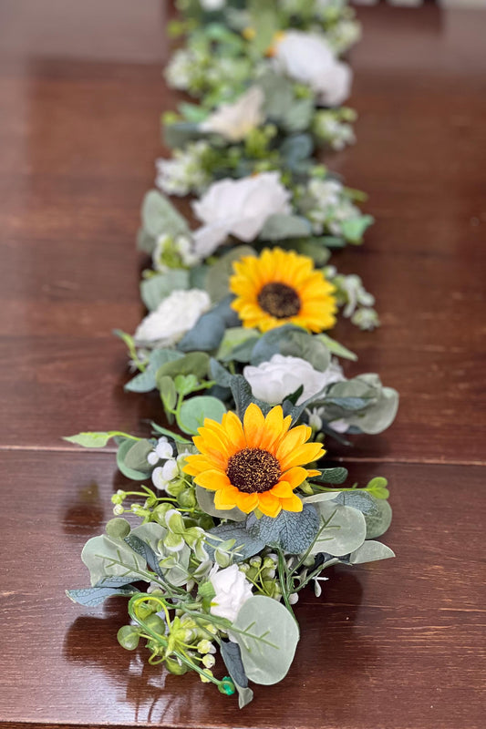 Sunflower Garland Wedding White Eucalyptus Garland Sunflower Greenery Table Runner White Sunflowers Mantle Garland Artificial Table Decor
