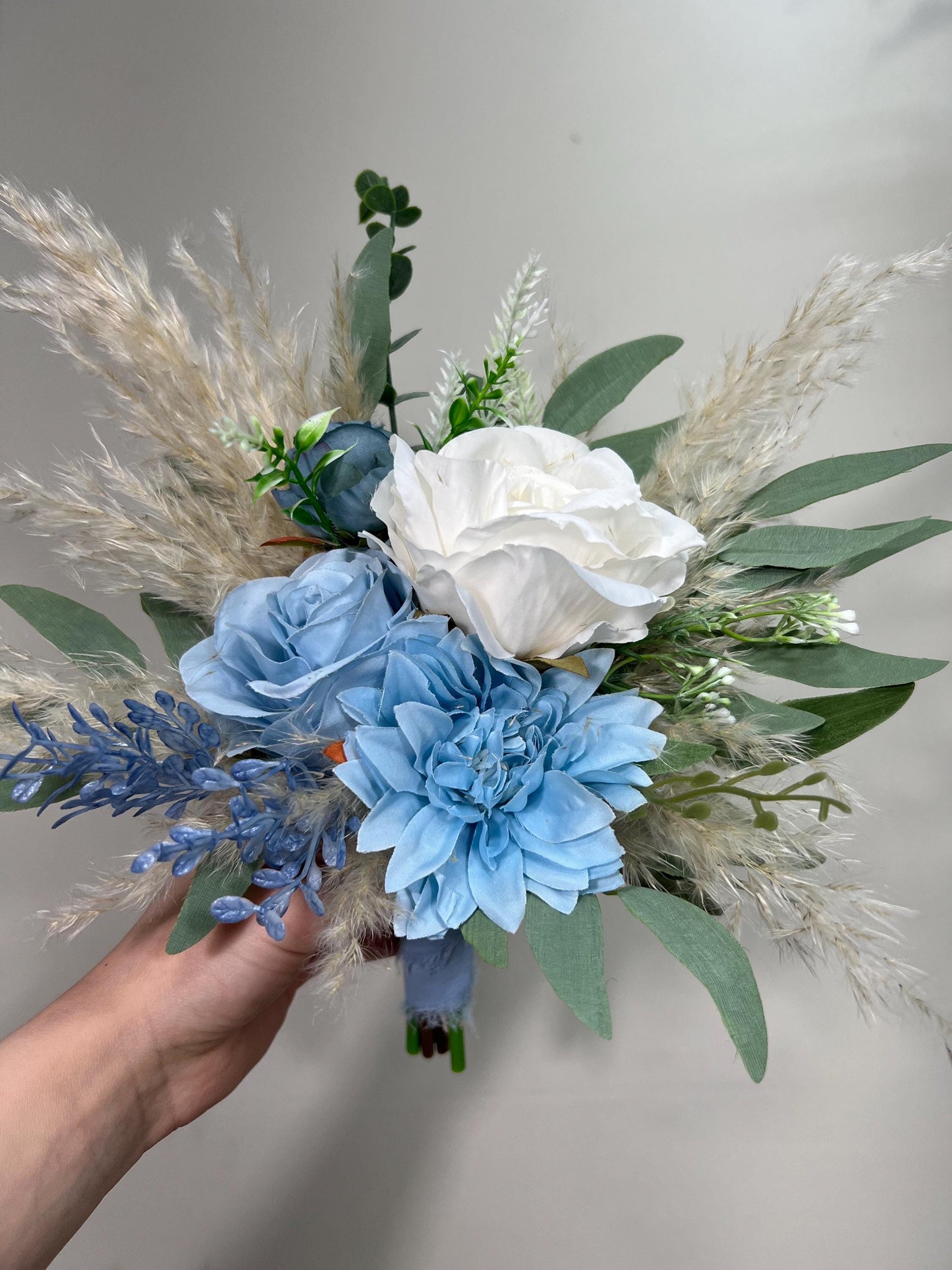 Pew Decor Blue White Wedding Dusty Blue Aisle Decoration Boho Ivory Ceremony Decor White Blue Chair Decor White Aisle Marker Pampas Grass