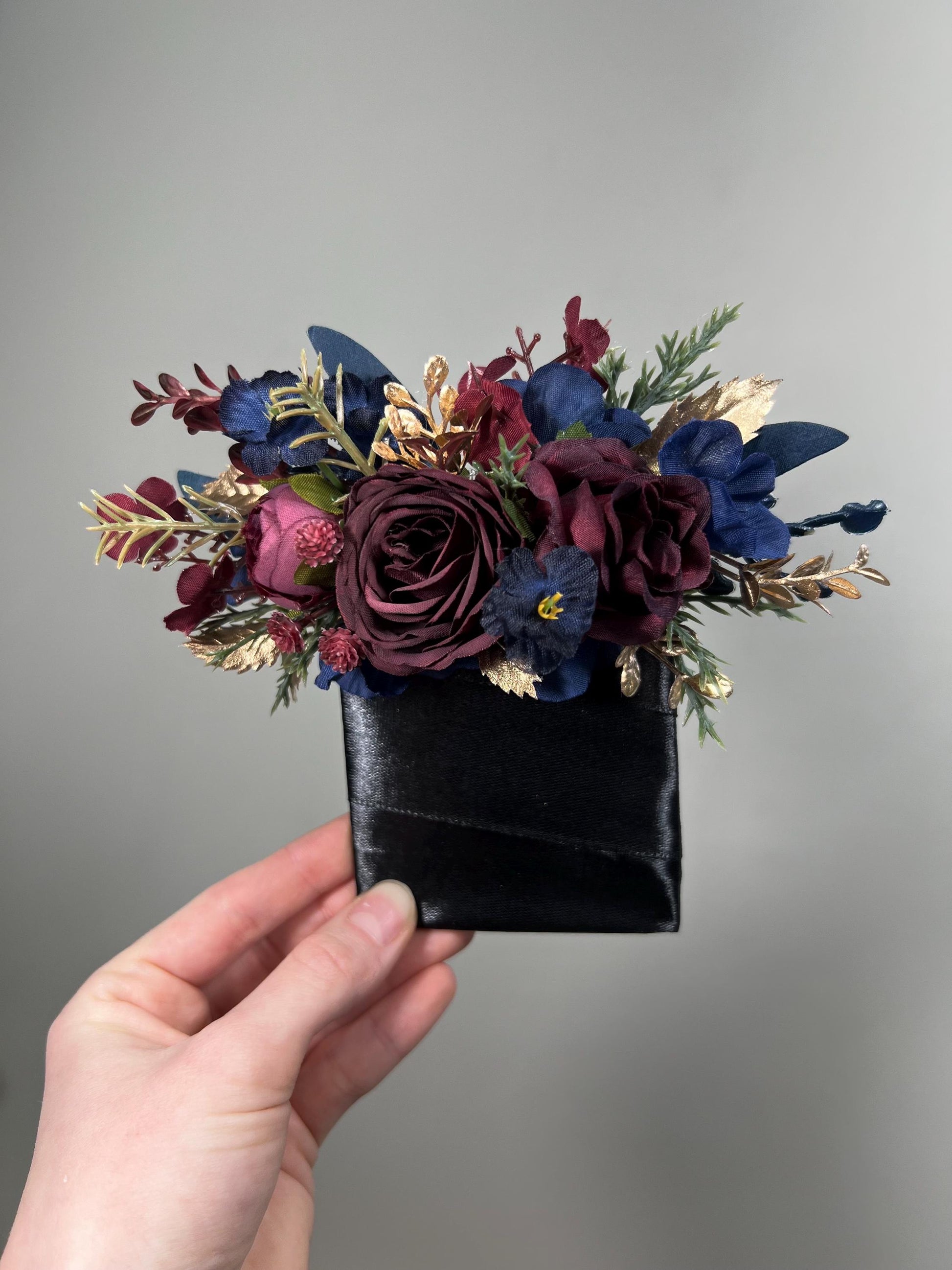 Burgundy Navy Blue Bouquet Wedding Bridal Bouquet Blush Navy Blue Burgundy Bouquet Bridesmaids Small Gold Bouquet Winter Artificial Flower