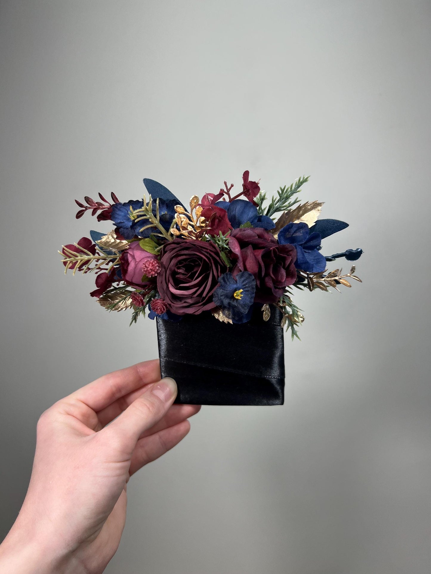 Burgundy Navy Blue Pocket Boutonnière Wedding Winter Square Boutonnière Groom Gold Wine Red Dark Blue Pine Tree Groomsmen Artificial Flower