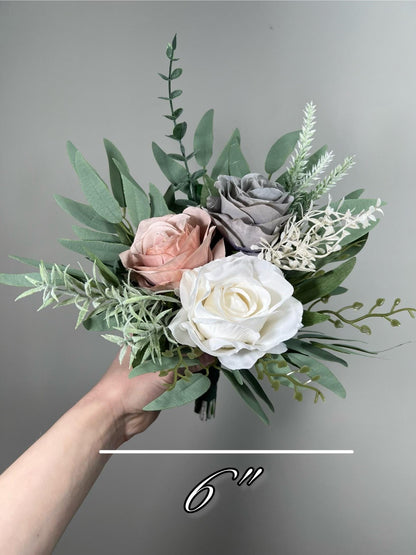 Grey Bouquet Wedding White Dusty Rose Gray Bouquet Bridal Bouquet Grey White Bridesmaids Bouquet Dusty Rose Eucalyptus Artificial Flowers