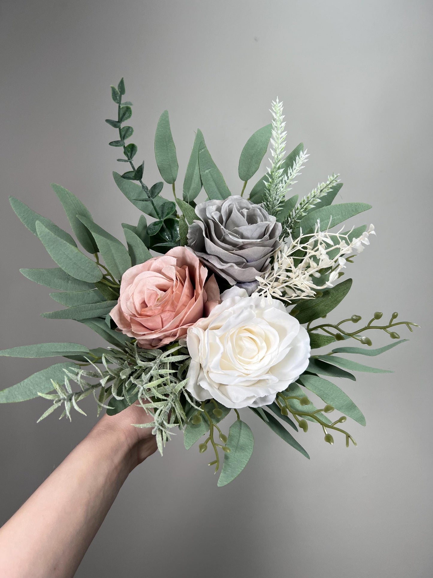 Grey Bouquet Wedding White Dusty Rose Gray Bouquet Bridal Bouquet Grey White Bridesmaids Bouquet Dusty Rose Eucalyptus Artificial Flowers