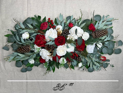 Wedding Christmas Bouquet Bridal White Rustic Bridesmaids Bouquet Red Winter Christmas Tree Pine Red Berries Artificial Flowers Winter