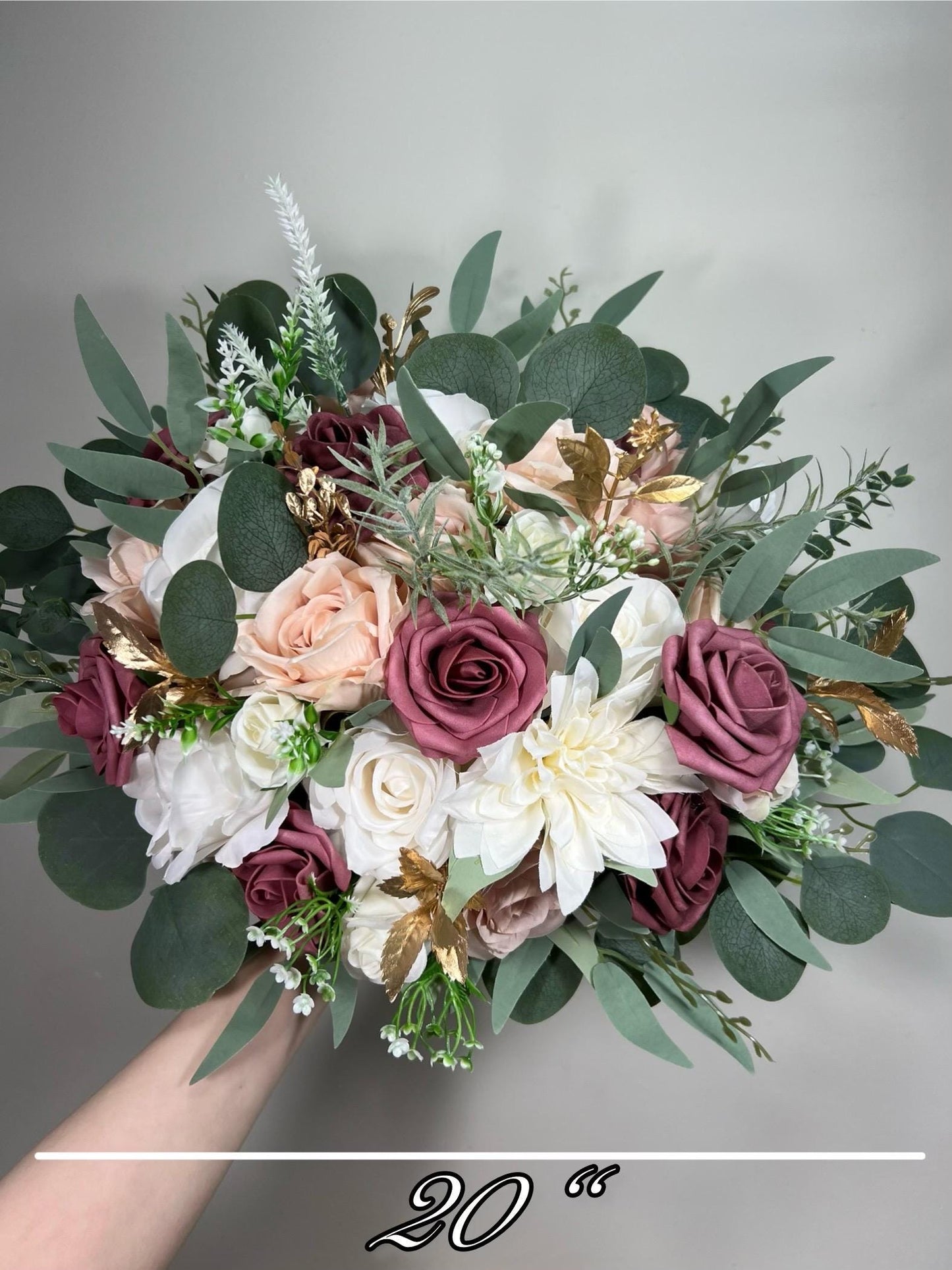 Mauve Bouquet Wedding Bridal White Mauve Bouquet Dusty Lilac White Bouquet Bridesmaids Mauve Rose Gold Bouquet Eucalyptus Artificial Flowers